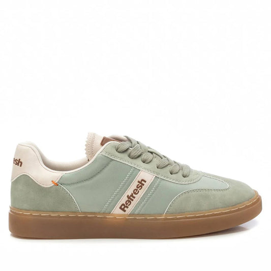 A light green and beige trainer with adjustable lace-up fastening, non-slip rubber sole, and Refresh branding on the side and heel, shown in a side profile view.