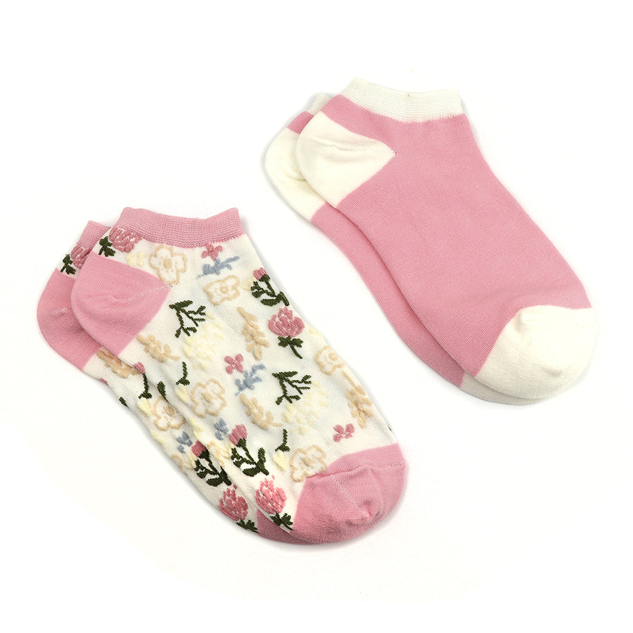 Cream & Pink Mix Pretty Floral Trainer Socks Duo