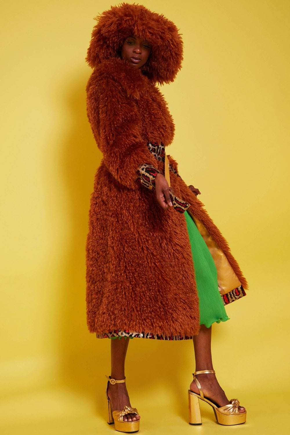 Tan Knitted Bamboo and Mongolian Coat image 2