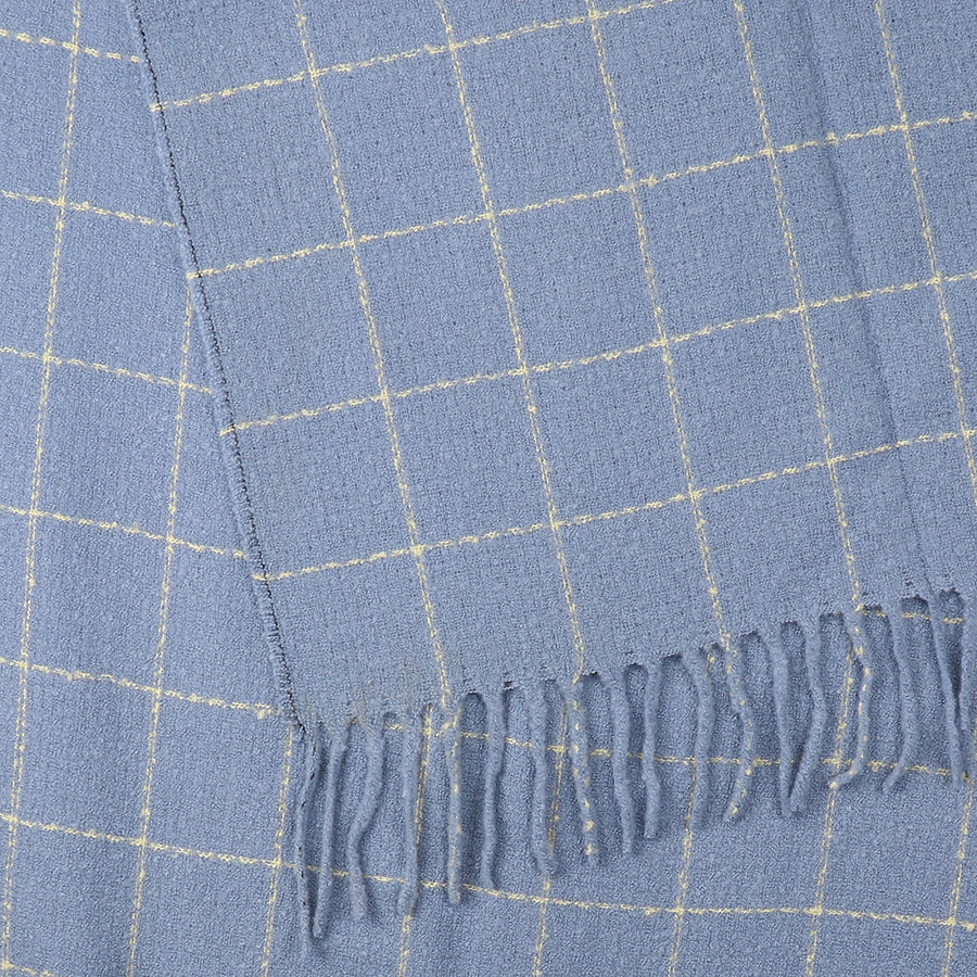 Light blue check fringed scarf with a yellow checked pattern and a soft, cosy feel—ideal as a winter scarf to keep you warm in style.
