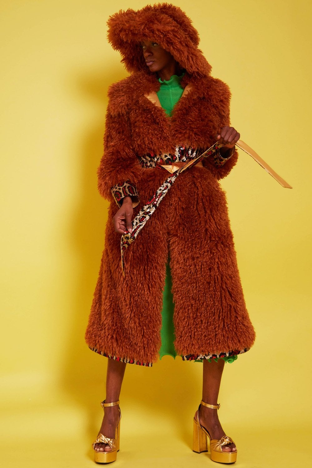 Tan Knitted Bamboo and Mongolian Coat image 1