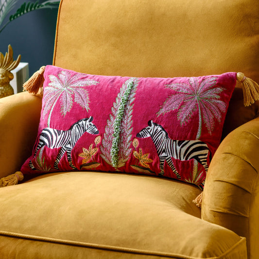 Kalahari Embroidered Velvet Cushion Multicolour