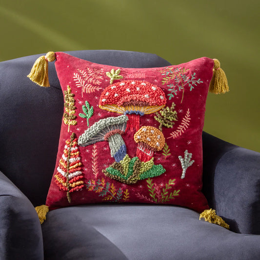Magic Mushrooms Cushion Ruby Red