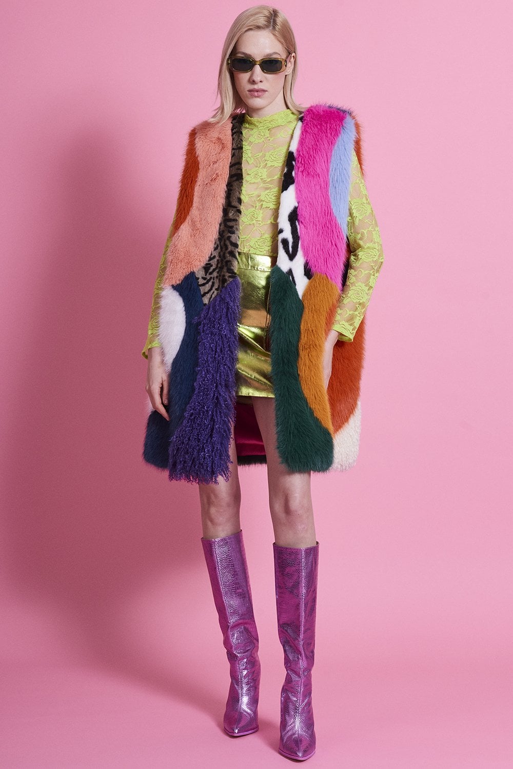 Multi Coloured Handmade Bamboo Faux Fur Gilet image 0