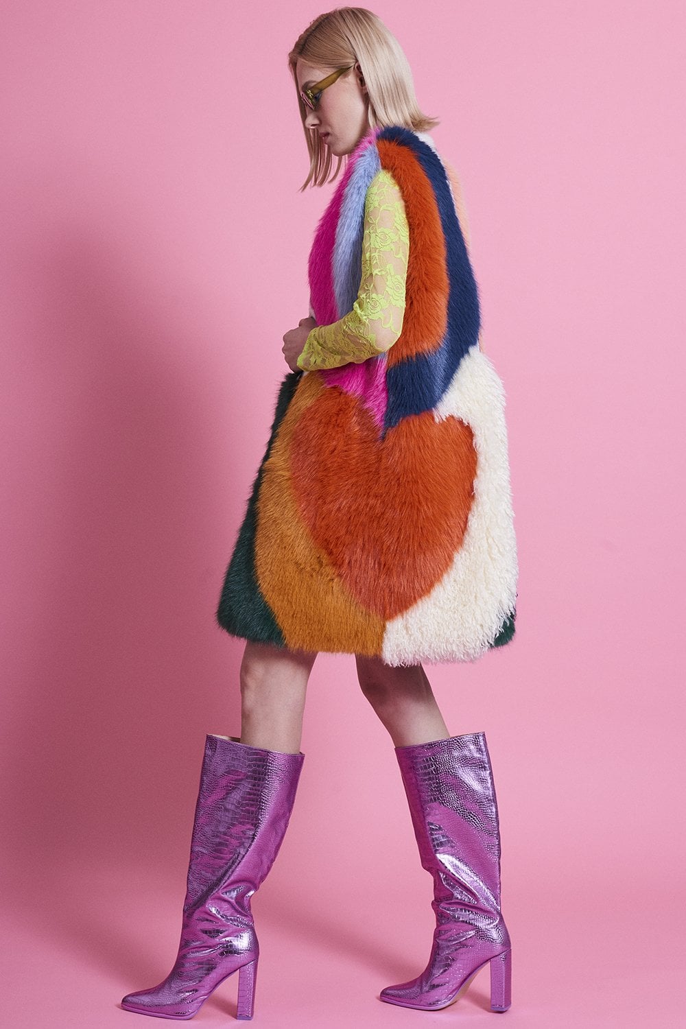 Multi Coloured Handmade Bamboo Faux Fur Gilet image 3