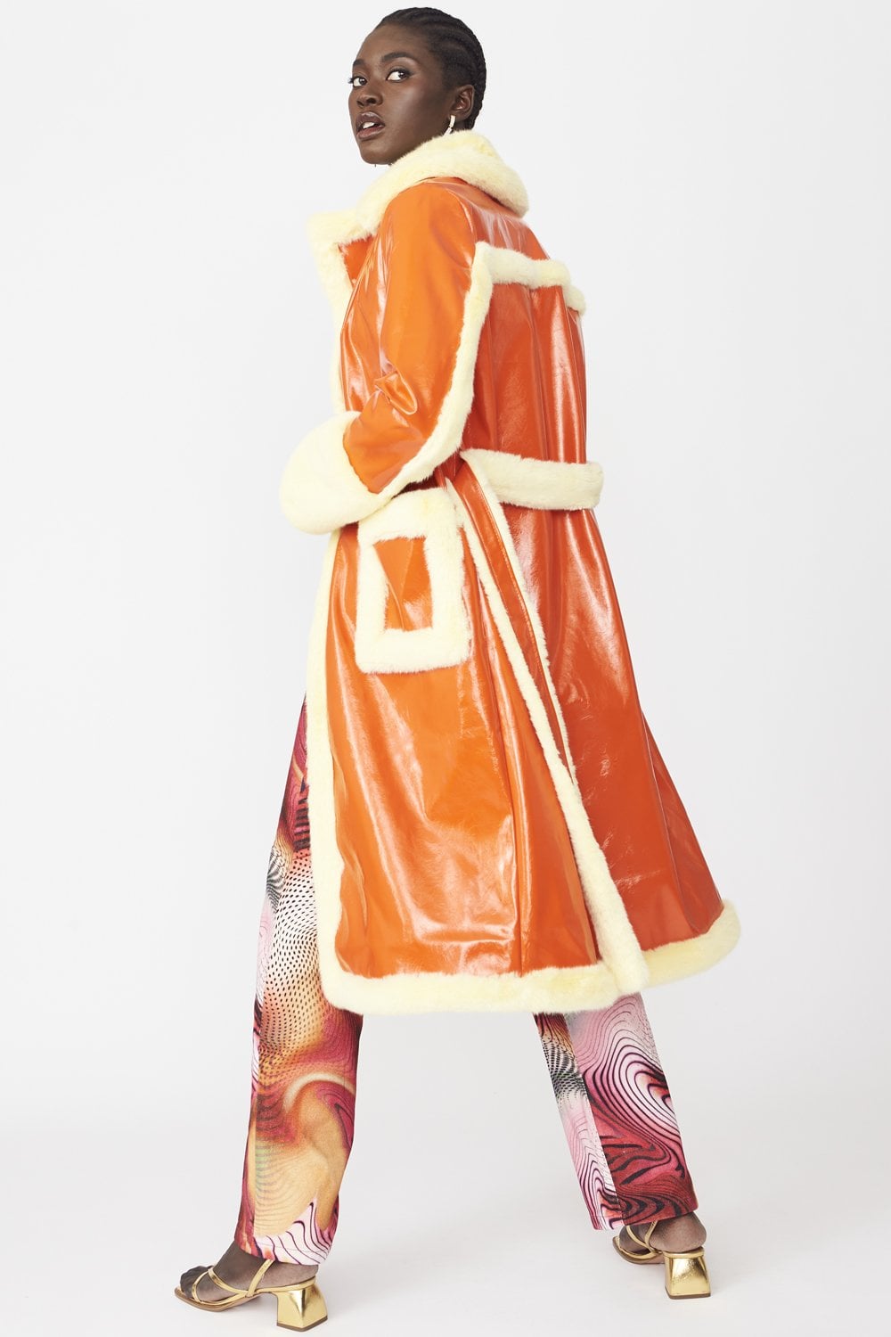 Orange Faux Fur and Faux Suede Trench Coat image 1