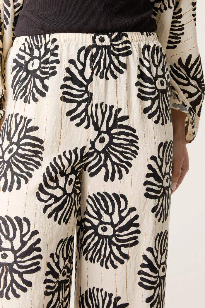 Printed Black Detail Wide Leg Trousers