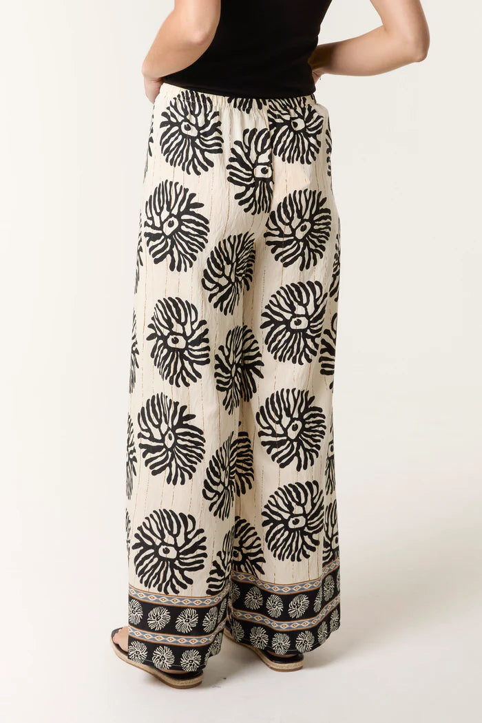 Printed Black Detail Wide Leg Trousers