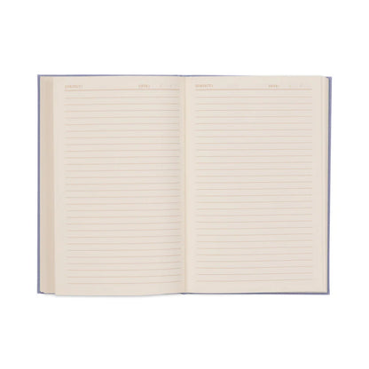 An open planner notebook with lay-flat binding shows two blank, lined pages, each with spaces for Subject and Date at the top.