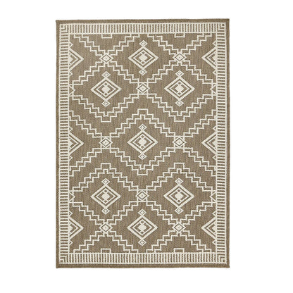 Rectangular Diamond Coffee Rug with a geometric diamond pattern in white and brown shades, featuring a repeating design and bordered edges—ideal as a contemporary style rug for any room.