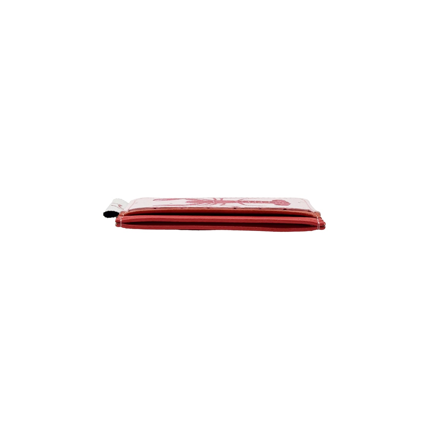 A red rectangular pencil case with a zip, made from hard-wearing PVC, is seen from the side against a white background.