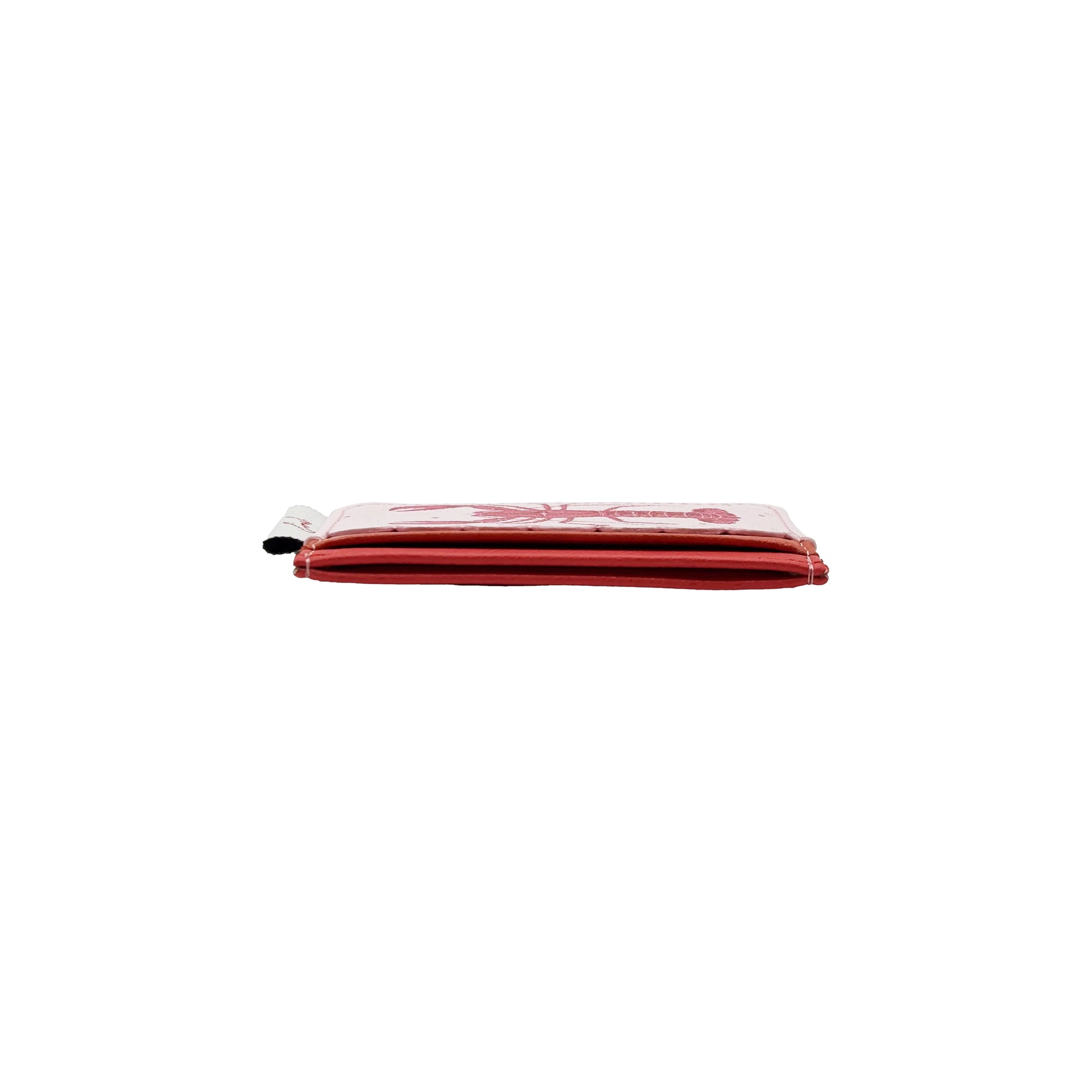 A red rectangular pencil case with a zip, made from hard-wearing PVC, is seen from the side against a white background.