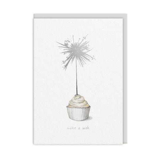 The A6 Make A Wish Sparkler Greeting Card by E Frances Paper features a delightful cupcake illustration with a flickering sparkler, inviting you to make a wish.