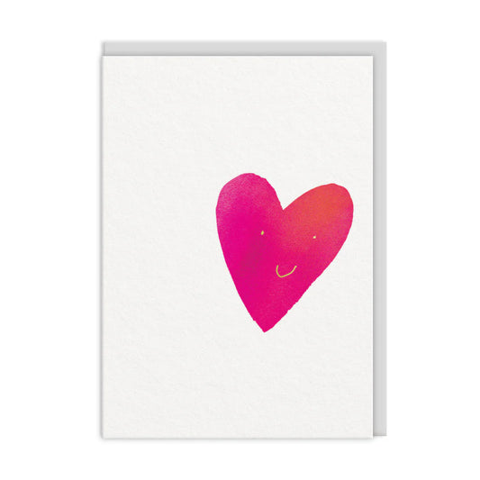 The E Frances Paper greeting card features a red and pink heart design with a simple smiling heart at its centre, perfect for spreading joy.