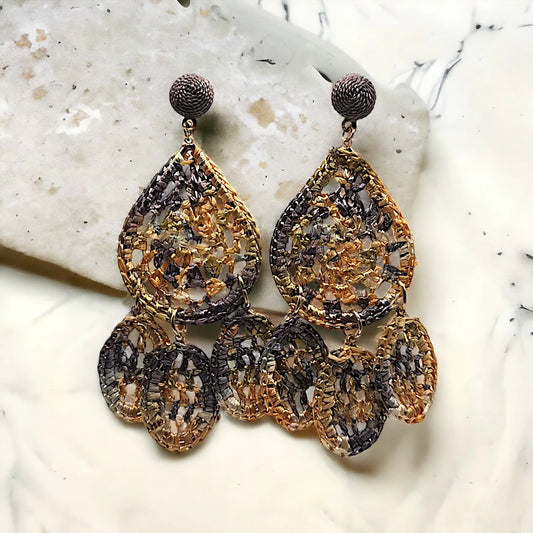 Metallic Shimmer Woven Teardrop Chandelier Earrings