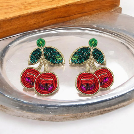 Beaded Crystal Disco Cherry Earrings