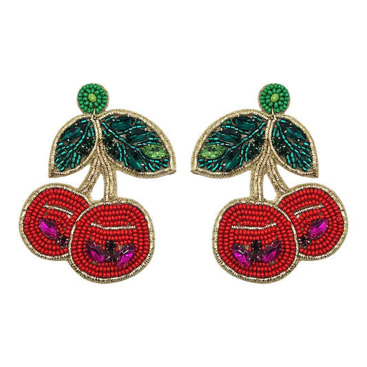 Beaded Crystal Disco Cherry Earrings