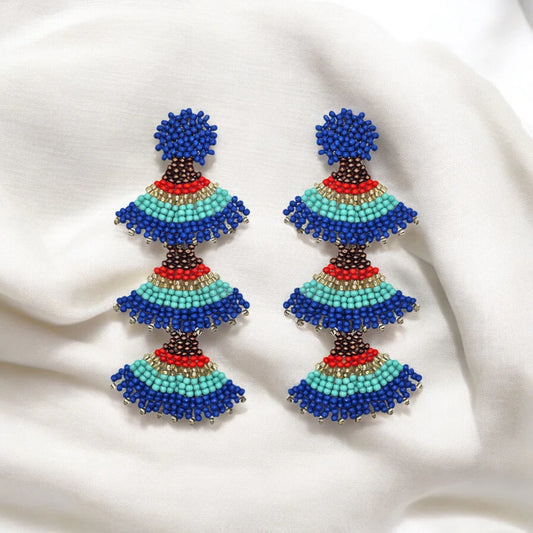 Capri Blue Mix & Red Triple Fan Drop Earrings