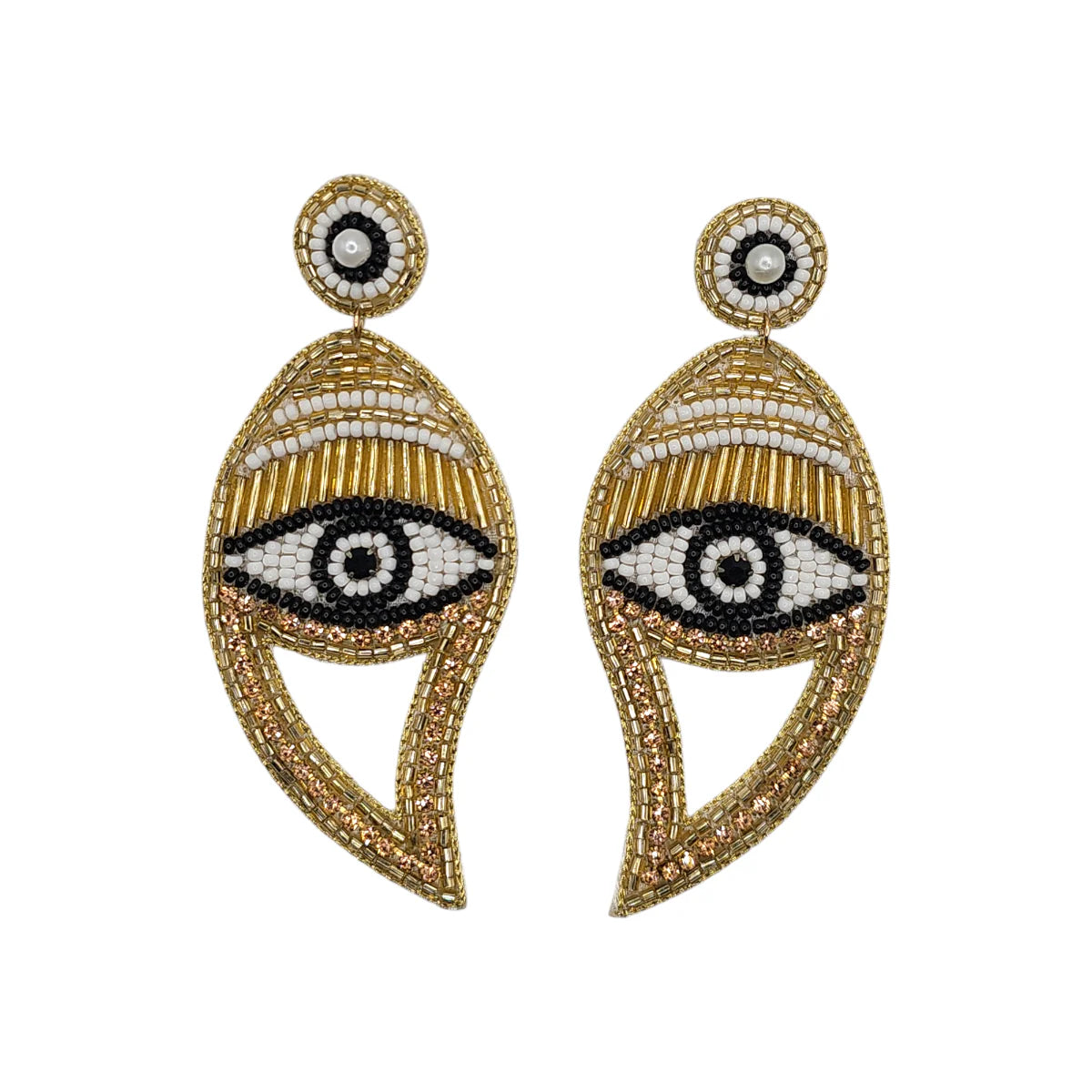 Gold Beaded Wave Eye Earrings