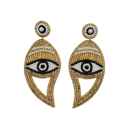 Gold Beaded Wave Eye Earrings