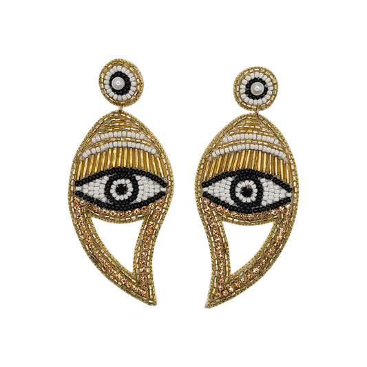 Gold Beaded Wave Eye Earrings