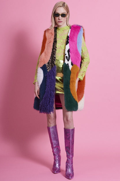 Multi Coloured Handmade Bamboo Faux Fur Gilet image 0
