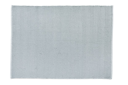 Light grey fabric with a subtle herringbone pattern, crafted from recycled plastic bottles for a sustainable touch.