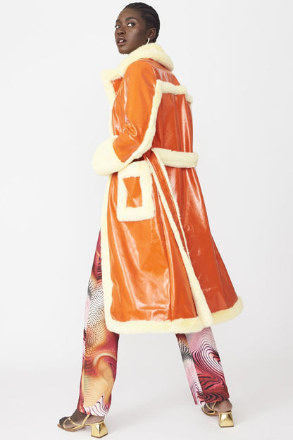 Orange Faux Fur and Faux Suede Trench Coat image 1