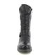 Front view of black mid-calf boots with lace-up design, made from smooth vegan leather, set against a white background.